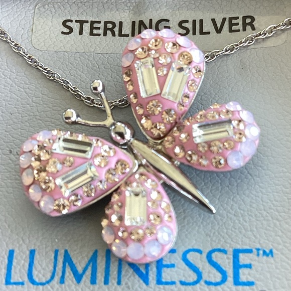 Luminescent Sterling Silver Pink Butterfly with crystal from Swarovski.  NEW - Picture 5 of 6